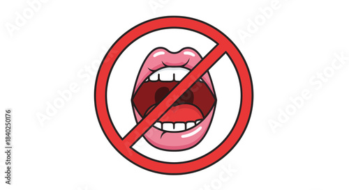 Prohibition Symbol Depicting Open Mouth And Prohibitive Circle Sign With Vibrant Colors