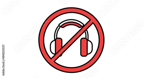 Prohibition Symbol Displaying No Headphones Allowed For Audio Transmission or Sound