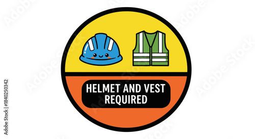 Safety Gear Illustration Depicting Construction Helmet and Safety Vest as Mandatory Equipment