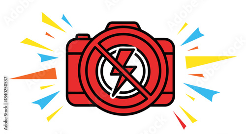 Prohibition Symbol Of Photography Flash With Colorful Artistic Effects