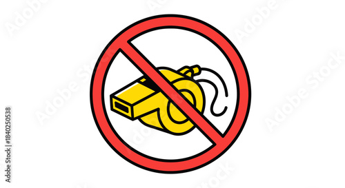 Prohibition Symbol Of Whistle In A Red Circle Signifying Restriction Or Forbidden Action