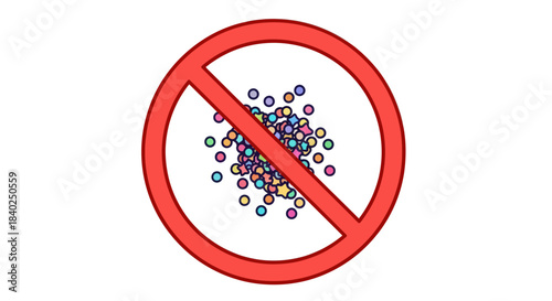 Prohibition Symbol Representing Restrictions on Confetti, Ban and Denial, Red Circle Sign