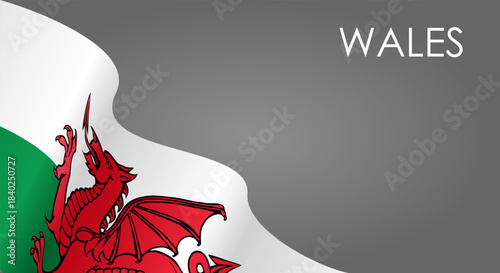 Welsh flag waving on gray background. Vector illustration.