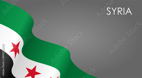 Syrian flag waving on gray background. Vector illustration.