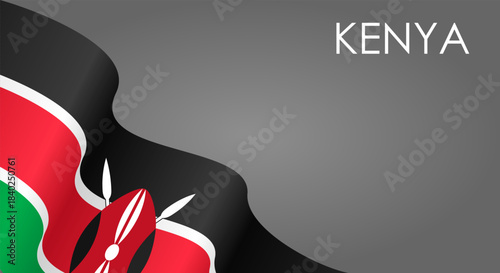 Photos Kenyan flag waving on gray background. Vector illustration.