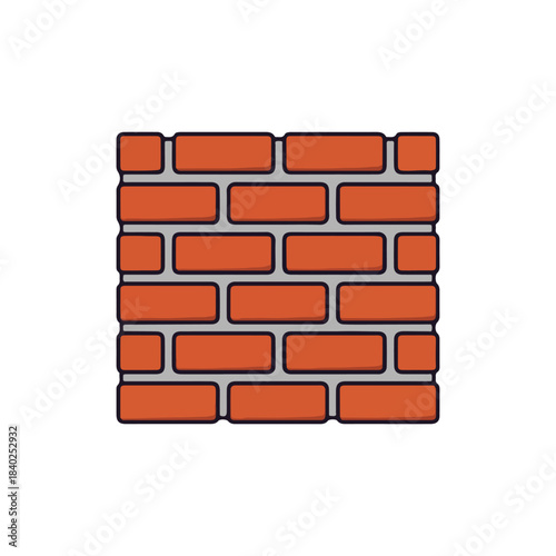 A rectangular section of a red brick wall pattern with grey mortar