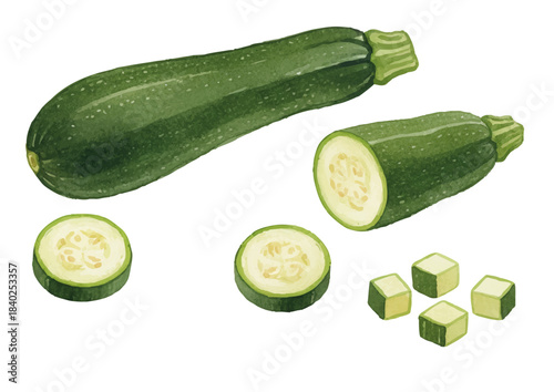 Watercolor-style zucchini illustration／ズッキーニ
