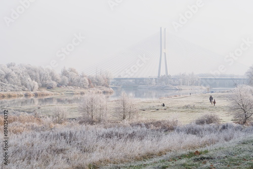 Wallpaper Mural Most Rędziński we Wrocławiu zimą na tle rzeki Odra Torontodigital.ca