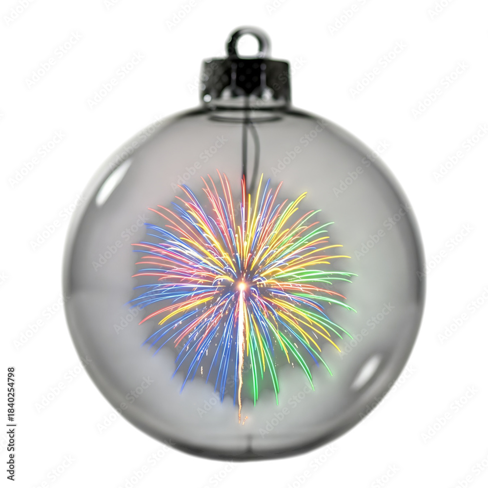 Fototapeta premium A silver holiday ornament with rainbow starburst pattern displayed on a white background showing modern festive decoration style