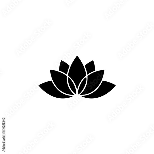 Stylized black lotus flower icon, a serene symbol of purity, beauty, and spiritual growth on a clean background. isolated on transparent background