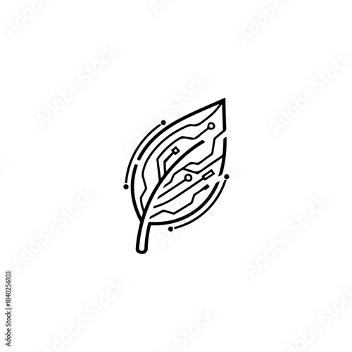 Eco-tech leaf circuit vector icon merging nature and digital design, illustrating environmental sustainability and innovation. isolated on transparent background