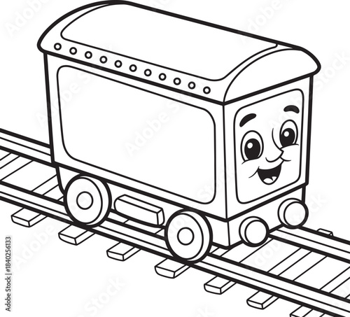 Cute cartoon train wagon coloring page for kids fun and learning on railroad tracks