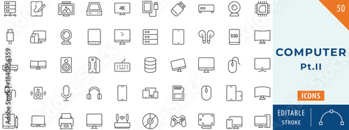 Computer technology icon collection set. Editable stroke.
