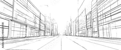 Vector distressed sketch budling line drawing and architectural sketch 