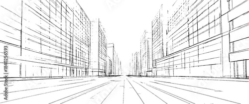 Vector distressed sketch budling line drawing and architectural sketch 