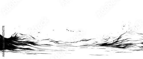 Vector black and white water texture, top view of sea waves, black and white water, background texture.