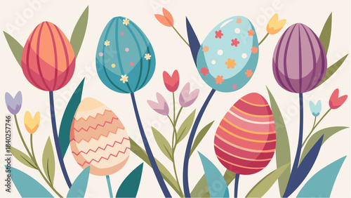 easter background with tulips and eggs