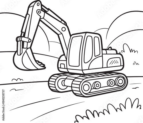 excavator digging machine line drawing construction vehicle for kids coloring page