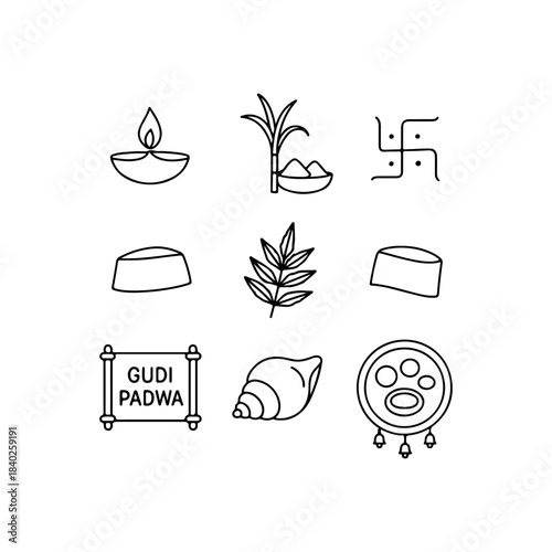 Collection of traditional indian festival symbols and icons