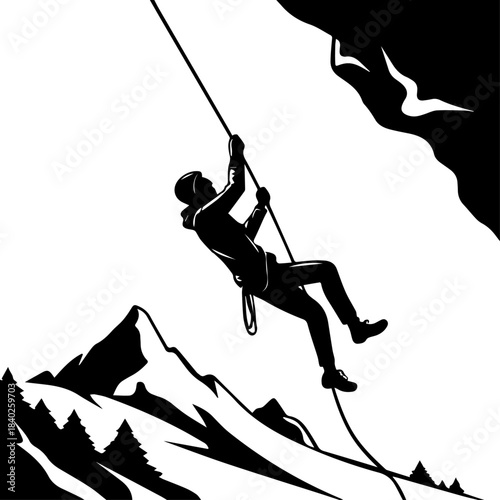 Rock Climber in Mountains – Adventure Silhouette Art
