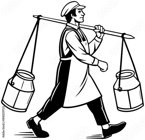 Traditional Milk Carrier – Black and White Sketch
