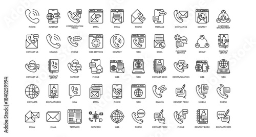 Contact Us icon set collection. Containing notice, services, www, email, report, touch, contact .Line vector icons collection