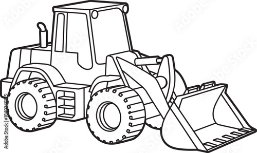 powerful front loader construction machine line art