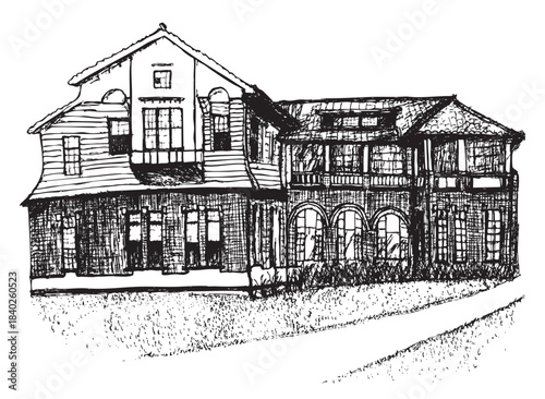 Sketch of Historic Western-Japanese Hybrid Architecture
