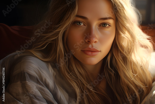 Portrait of a Young Woman with Natural Light and Soft Expression
