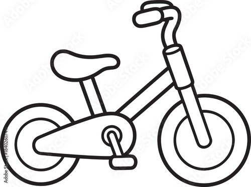 Simple outline drawing of a child's balance bike ready for adventure and fun