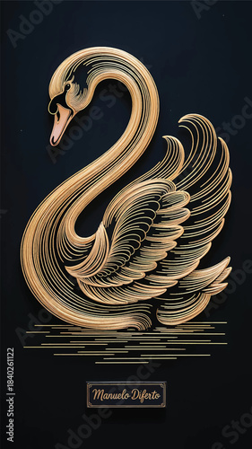 swan bird Graceful golden line art illustration elegant artistic design