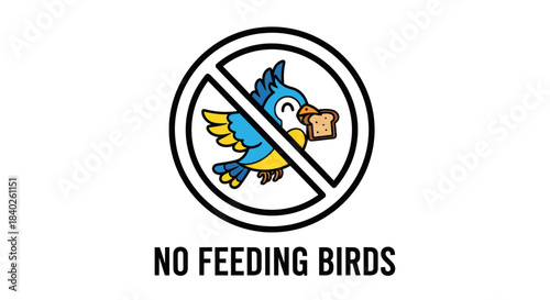 Prohibition Sign Depicting a Bird, Warning the Public About Feeding Wildlife Generally