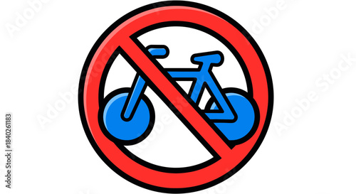 Prohibition Sign Depicting Bicycle Forbidden with Crossbar In Clean Illustration