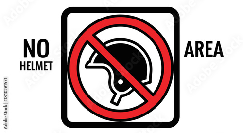 Prohibition Sign Illustrating a No Helmet Zone With Bold Typography and Circular Symbol