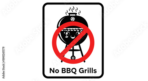Prohibition Sign Illustrating BBQ Grills, No Grilling Allowed, Restricted Area Warning