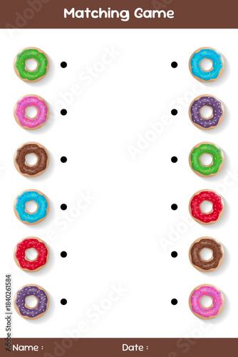 Match of donuts. Connect the same donuts. Matching educational game. Educational children's game. Kids activity sheet