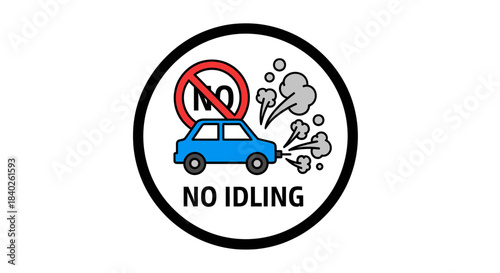 Prohibition Sign Illustrating a No Idling Symbol for Environmental Conservation Awareness