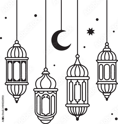 Hanging Lanterns with Crescent Moon Design