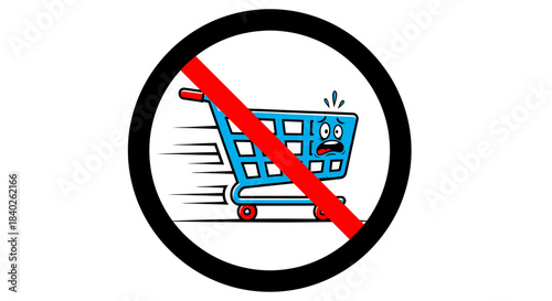 Prohibited Rapid Shopping Cart Illustration On A White Background Showing A Fearful Emotion