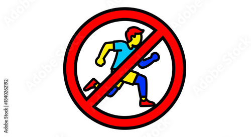 Prohibited Running: Icon Depicting Prohibition of Running, Red Circle with Runner Illustration