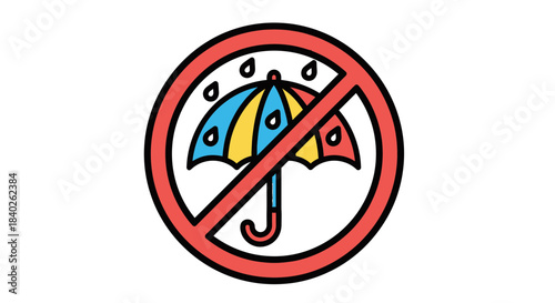 Prohibited Umbrella Sign Illustrates Rain Protection Absence Restriction and Warning