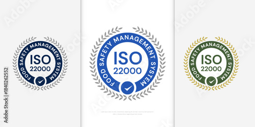 ISO 22000 Food Safety Management System with 3 concept. Food Safety ISO 22000 Standard Icon.