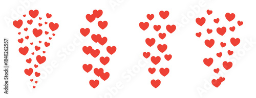 Set of simple, flat design icons with streams of red hearts floating upwards