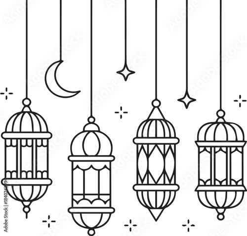 Hanging Lanterns with Stars and Moon