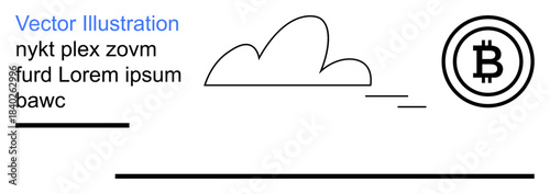 Cryptocurrency, blockchain technology, data storage, fintech, decentralized platforms, cloud computing. Minimal cloud shape and Bitcoin symbol on a clean layout. Cryptocurrency and blockchain