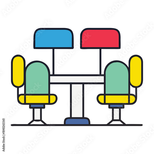 Modern Shared Office Desk Setup with Two Chairs and Privacy Divider: Flat Vector Illustration Isolated on Light Background