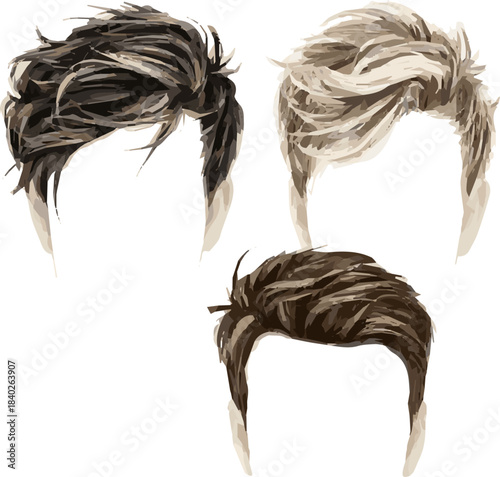 Isolated a kinds of deferent boy realistic modern hair cut vector art with white background.