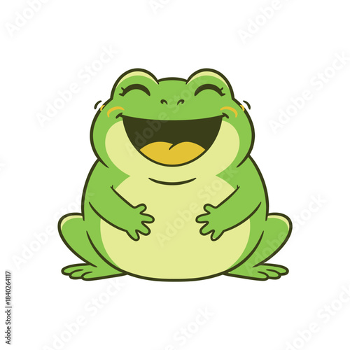 Happy green frog laughing out loud.