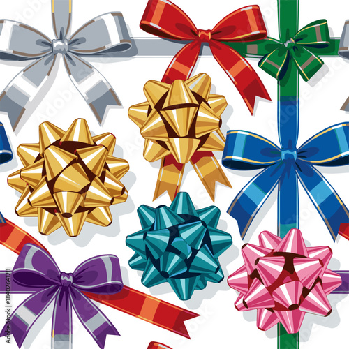 Isolated a kinds of deferent color realistic shiny silver ribbon with bow design collection - gift wrapping decoration vector art with white background.