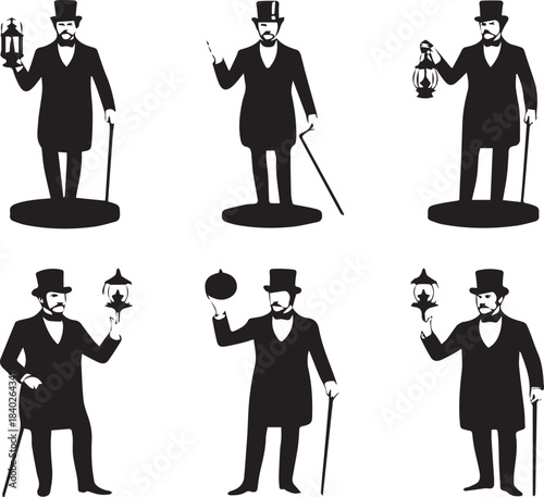 Vintage Gentlemen with Top Hats and Lanterns